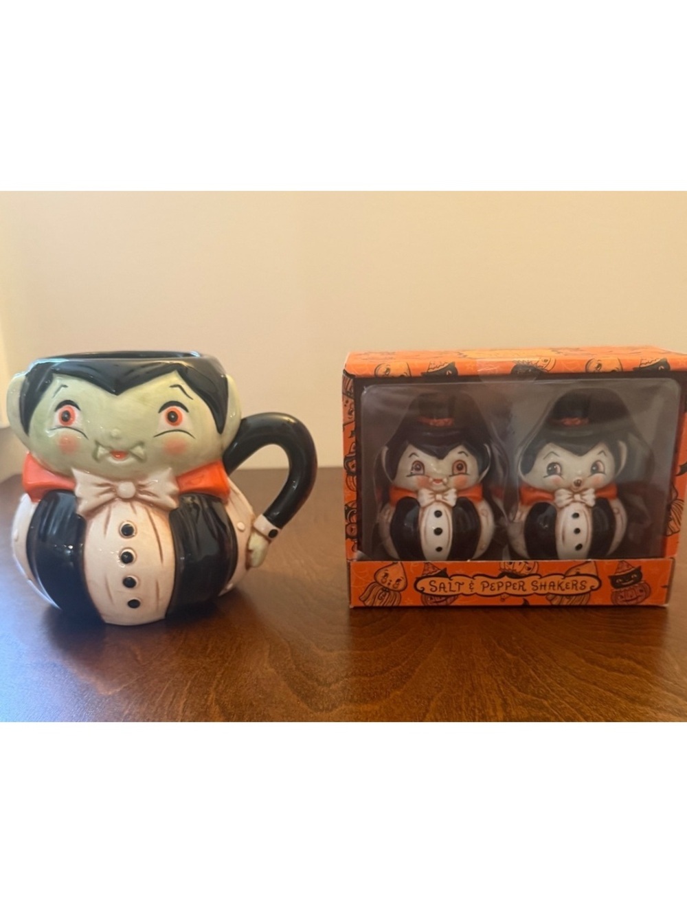 Johanna Parker Halloween Vampire Mug with Salt & Pepper Shakers Set